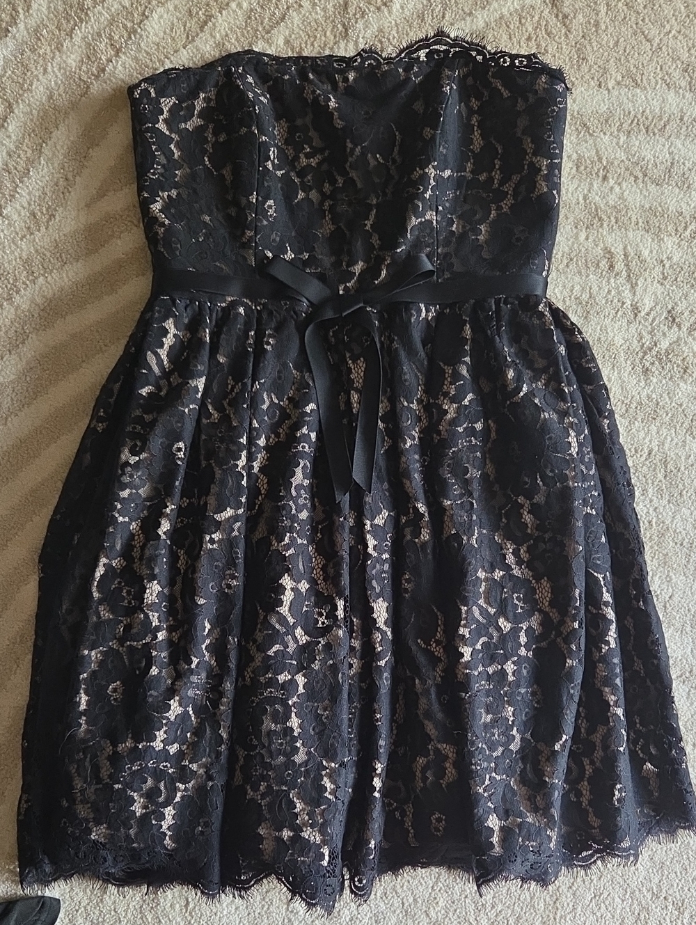 Robert Rodriguez Black Lace Strapless Dress with Nude Lining